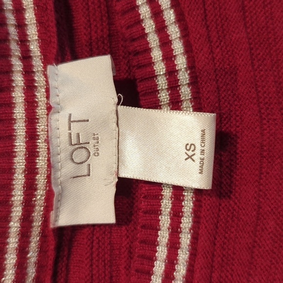 LOFT Sweater Red with Silver Stripe Long Sleeve Crew Neck Size XS - Picture 2 of 10